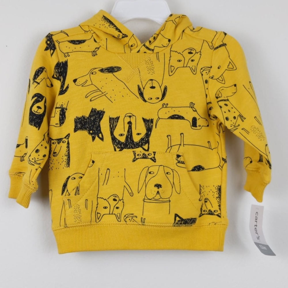Carter's- mustard yellow pull over hoodie w/ dogs